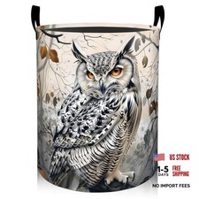 Majestic Owl Laundry Basket 19.7"x15.7", Collapsible Dirty Clothes Owl02