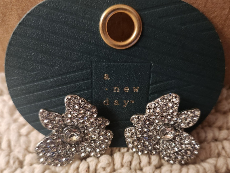 A New Day Shamrock Shaped Rhinestone Stud Earrings Sparkling Silver Tone