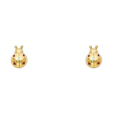 NEW 14K YELLOW GOLD LADY BUG STUD EARRINGS WITH SCREW BACK