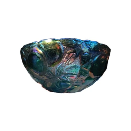 Vintage Indiana Carnival Glass Iridescent Blue multi color Bowl with Fruit...