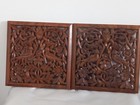 2 Wooden Carved Design Bird Picture Wall Hanging Panel Square Plaque
