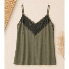 Express Women's Lace Satin Camisole Tank Top Sleeveless Olive Green/Black Size S