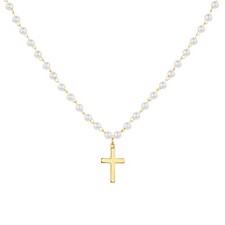 Gold Layer Pearl Cross Necklaces for Women,14K Gold Plated Cute Dainty Cross Cha