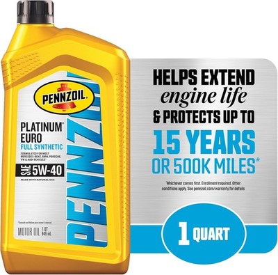 Pennzoil Platinum Euro Full Synthetic 5W-40 Motor Oil, 1 Quart (6