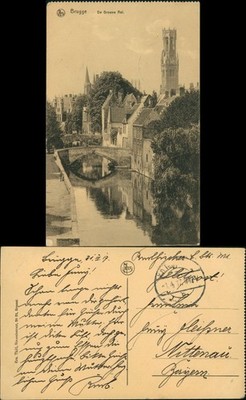Postkaart Brügge Brugge | Bruges Kanal De Groene Rei mit Belfried 1917