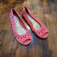 American Eagel Red Casual Open Toe Flats Cutouts Size 8 Slip On Ballet y2k