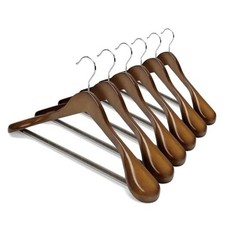 Wide Shoulder Wooden Hangers, Suit Hangers with Non Slip Pants 6 Pack Walnut