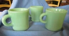 3 Jadeite Fire King Coffee Mugs two are C handle and one D