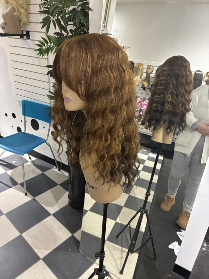 Peluca frontal de encaje cortina flequillo cáncer alopecia pérdida de cabello mezcla de cabello humano Foto 4 de 4