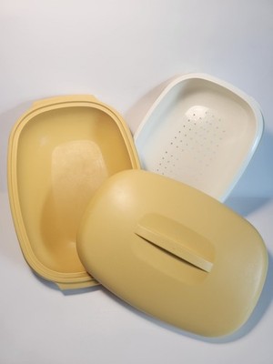 Vintage Tupperware Harvest Gold 3 Piece Vegetable Rice Steamer Microwave #1273