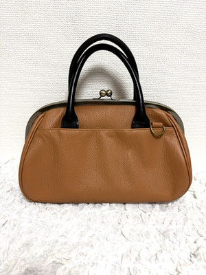 AYANOKOJI Japanese Kiss Lock Frame Shoulder Bag Camel Leather Strap Japan