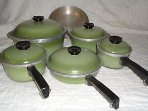 Vintage CLUB Aluminum Green Avocado 11 Piece Lot Cookware Retro Pot Pans