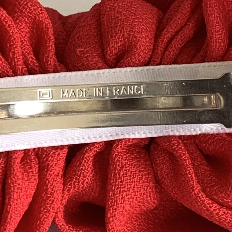 Vintage French Hair Bow Ribbon Clip Barrette Large Ruffles Red Coquette Feminine - Image 4 of 4