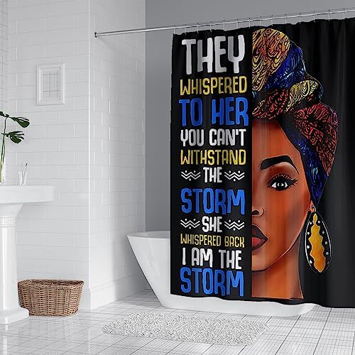 African Woman Shower Curtain Afro American Black Girl Fabric Black Art Girl - Bild 4 von 7