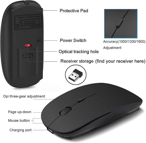Souris sans fil rechargeable,silence Click Wireless Mouse Optique, USB Nano - Photo 3/11