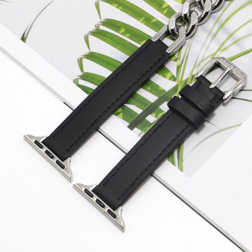 Leather Steel Chain Band For Apple Watch Ultra 10 9 8 7 SE 6 5 4 38/40/42/41mm - 第 1/21 張圖片