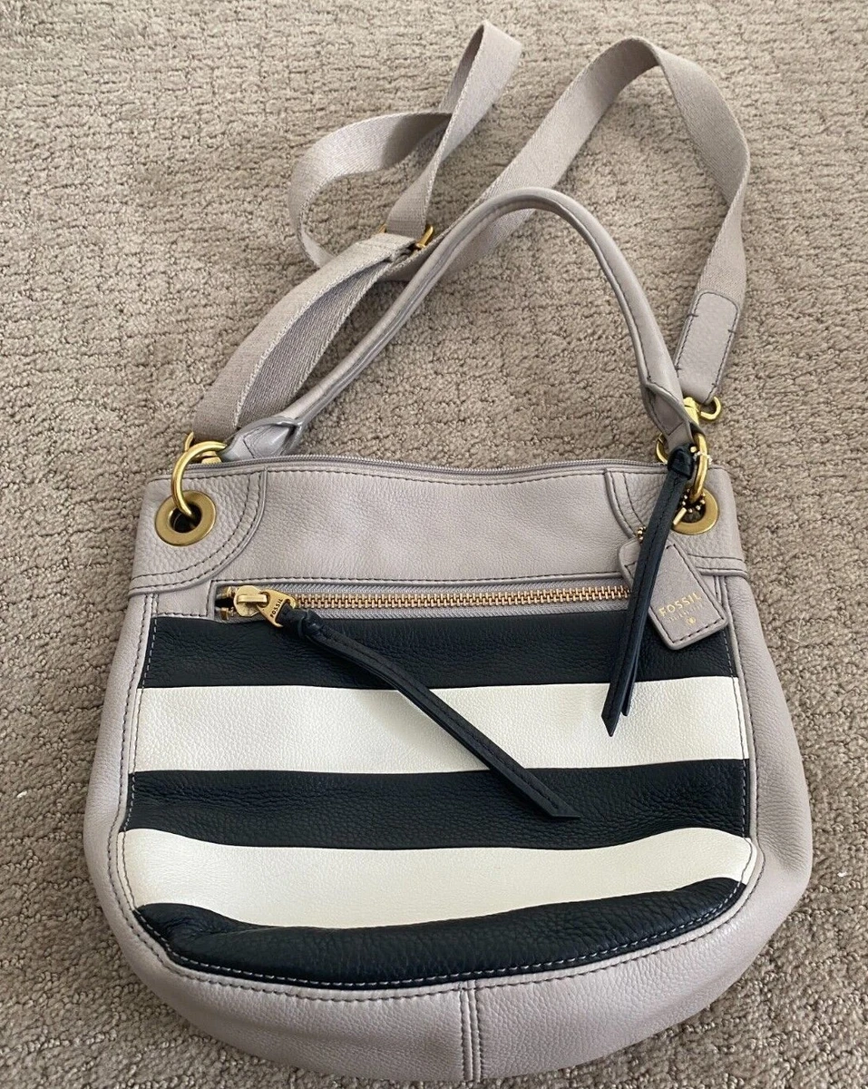 Fossil Karli Women s Handbag Purse Gray Black Striped Leather