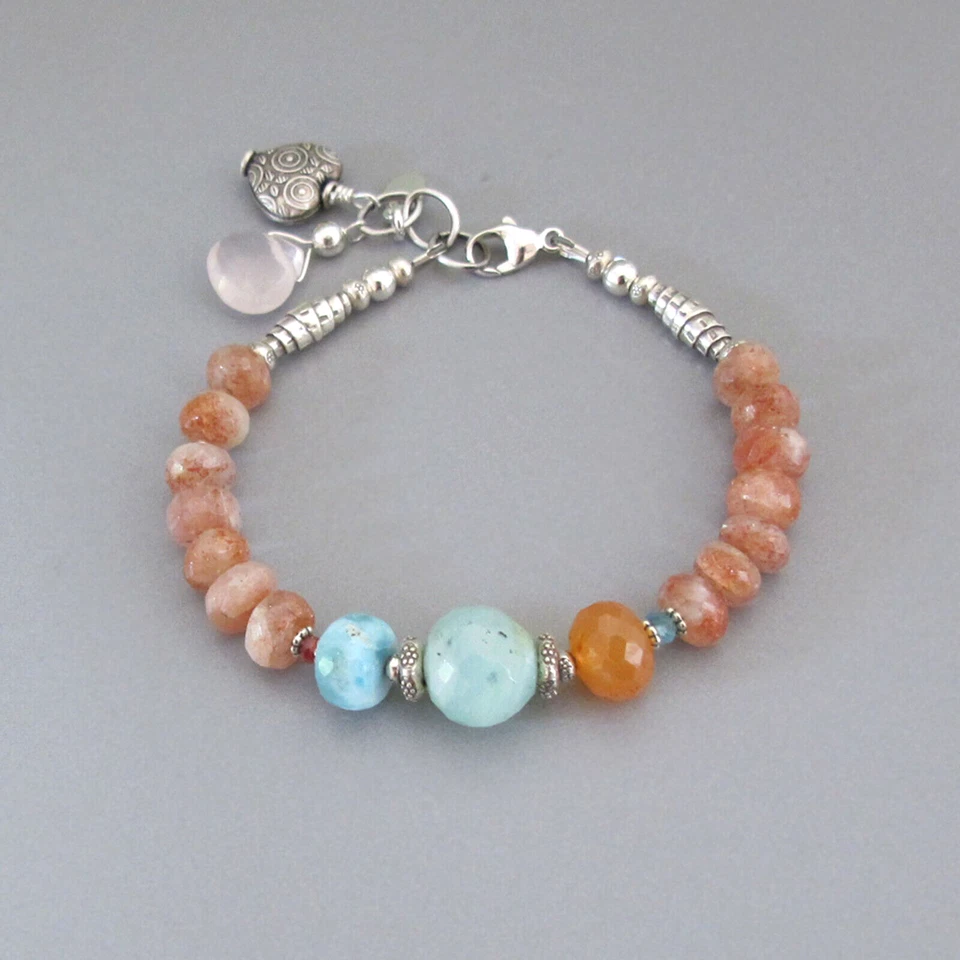 Pulsera djs Sundance Sol Piedra Solar Ópalo Larimar Corazón Plata Esterlina Lk Catálogo Foto 4 de 4