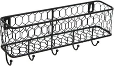 Metal Wall Mounted Key and Mail Sorter Storage Rack w/Chicken Wire Mesh Basket