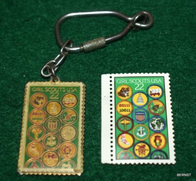 GIRL SCOUT KEYRING AND STAMP