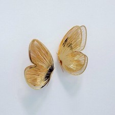 Gold Colored Metal Animal Butterfly 3D Shape Stud Style Drop Post Earrings