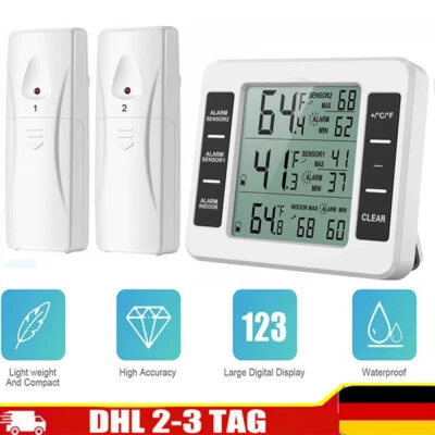 NULLNET Funk Digital Kühlschrank Thermometer Gefrierschrank Temperatur + 2 Sensor Alarm