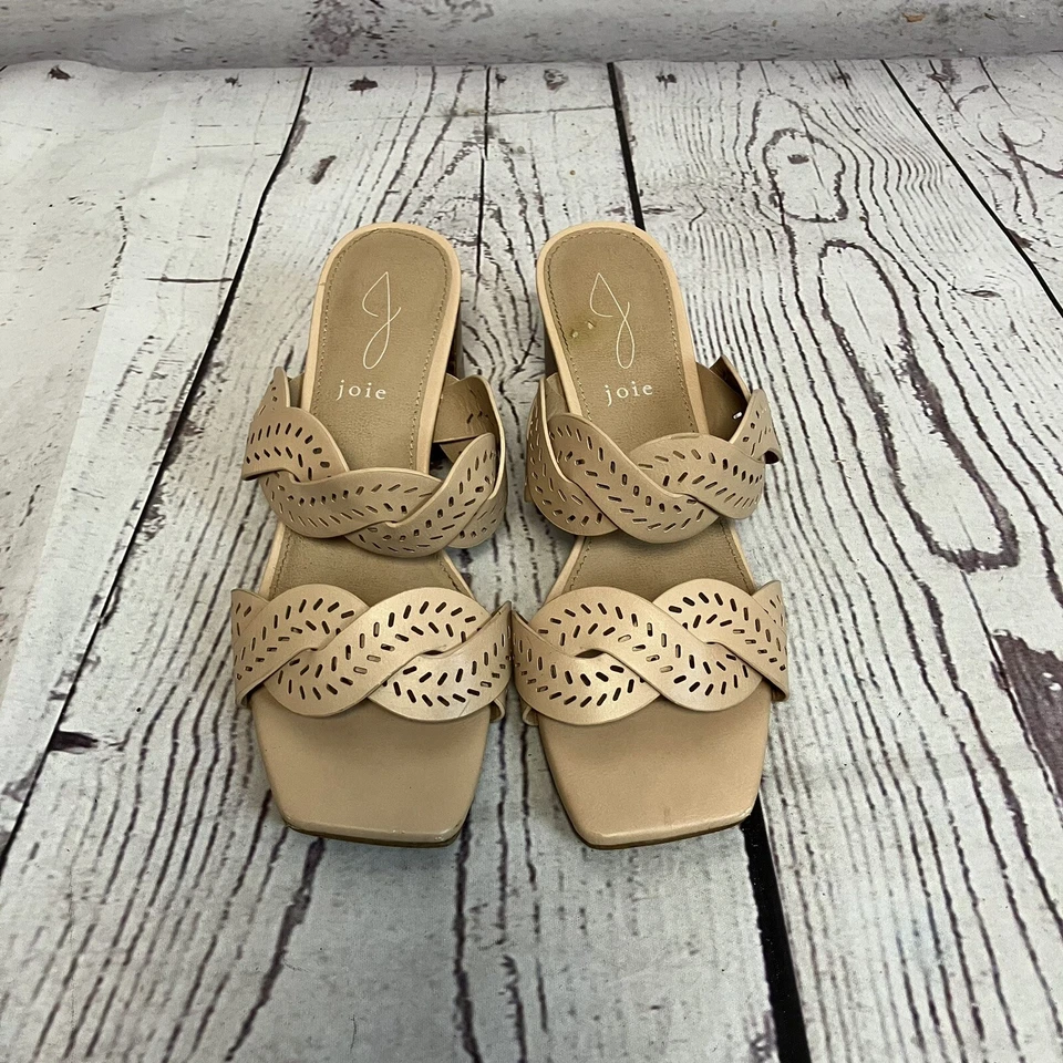 Сандалии-слайды женские JOIE Society размер 7 М желтовато-коричневые квадратный носок блочный каблук лазерная резка - Изображение 3 из 4