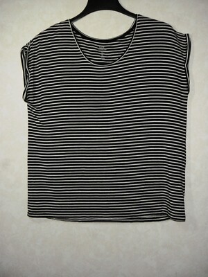 Gap Luxe T-Shirt Women L Black White Scoop Striped Short Dolman Sleeve
