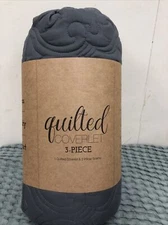 Quilt Damask Coverlet 3 Piece Full/Queen Size Gray