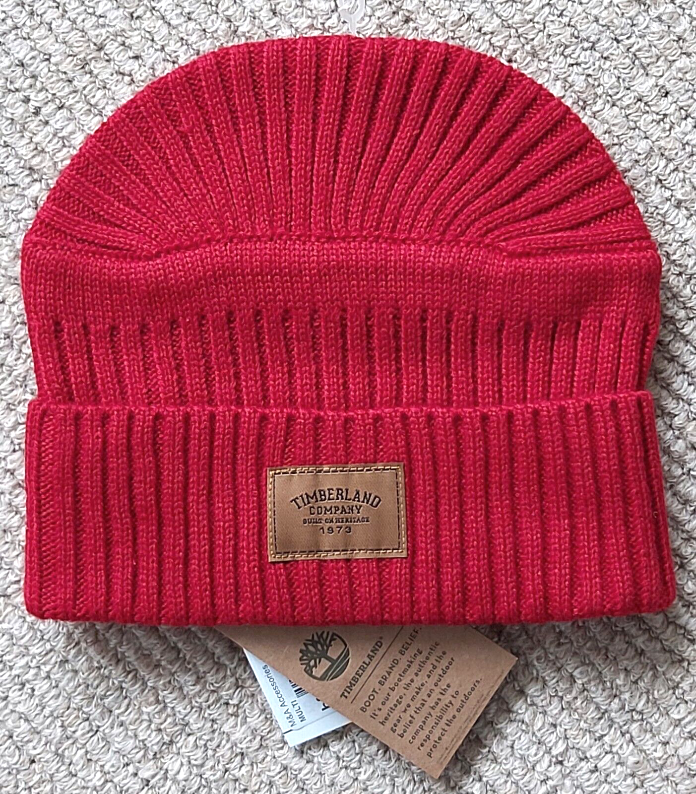 TIMBERLAND Cardinal Red Cuff Beanie Hat Toque Tags SUPER COMFY Unisex Adult Tag