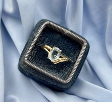 14k Solid Yellow Gold 1.42ct Oval Shape Blue Aquamarine Ring size 6.5