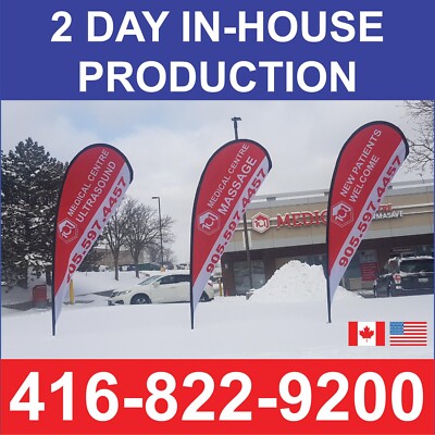 Trade Show Event 9ft Flag Signage + Double Sided Custom (Dye Sub) Graphics + Bag