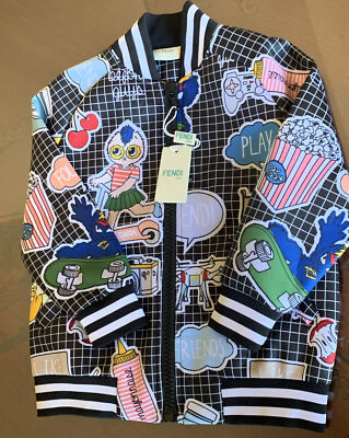 NWT Fendi Kid's Bomber Mad Accoppiato LUC Nero+Azzurro JMA103 5A