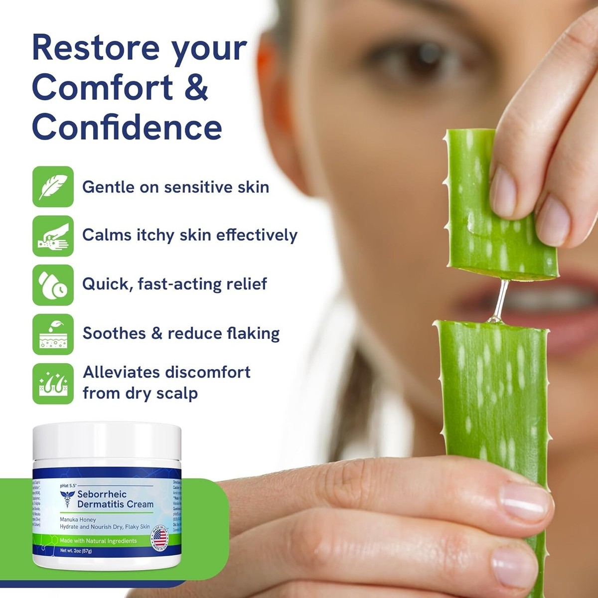 Seborrheic Dermatitis Cream with Manuka Honey, Coconut Oil and Aloe Vera -  Moist