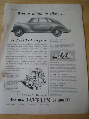 JAVELIN JOWETT FLAT 4 ENGINE BRADFORD & LONDON 1947 ADVERT CA A4 SIZE FILE 7