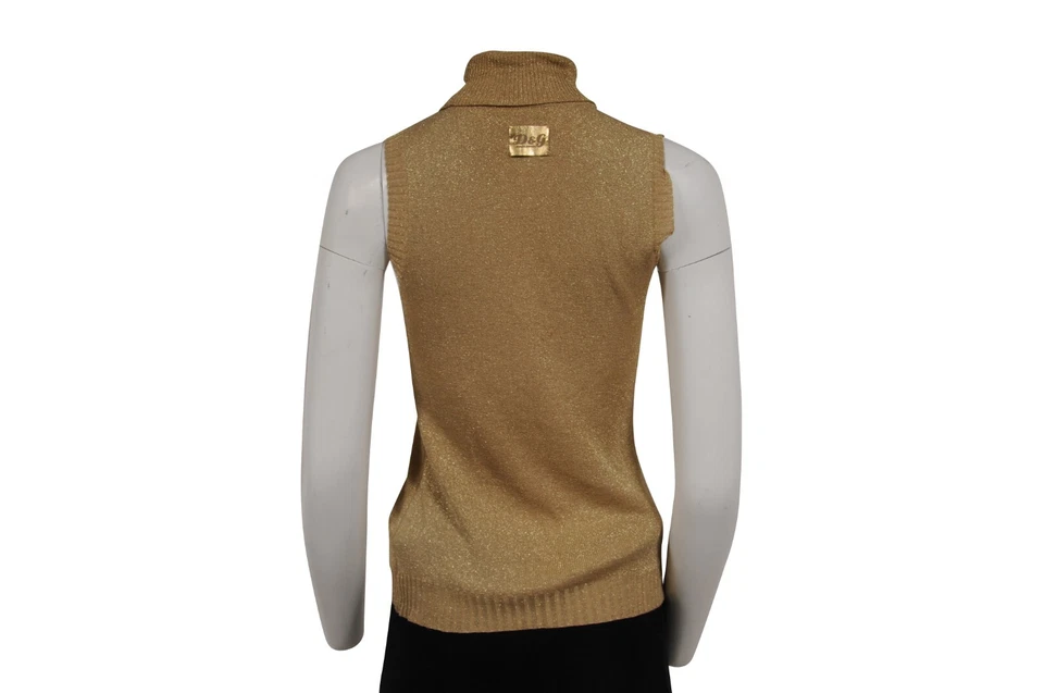 Top Dolce & Gabbana Mujer Brillo Sin Mangas Cuello Alto Medio Dorado Vintage Logo Foto 2 de 4