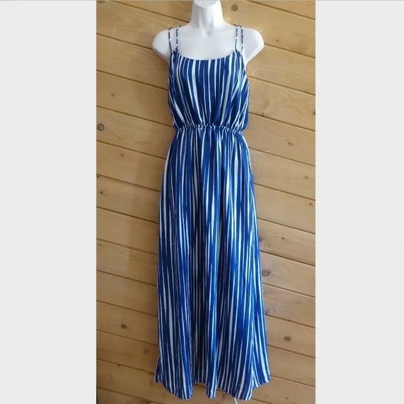 Banana Republic Blue Stripe Criss Cross Maxi Sleeveless Summer Dress