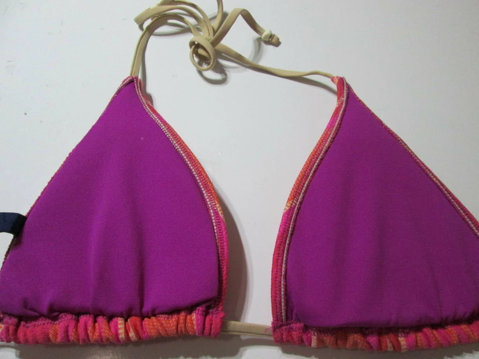 Ralph Lauren Women Size M Bikini Top Pink Lined Triangle Striped Halter Swimwear - Image 2 of 4