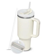 Tumbler 40oz Stainless Steel Tumbler with Lid and Straw DoubleWall Vacuum white