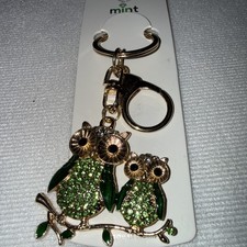 Double Purple Owls On A Limb Keychain