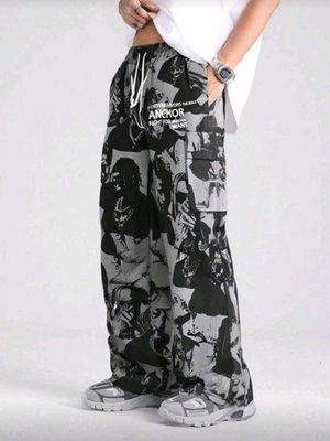 #ad Pantalon Largo De Tejido Con Estampado Completo Y Cintura Con Cordón Para Hombre $28.50