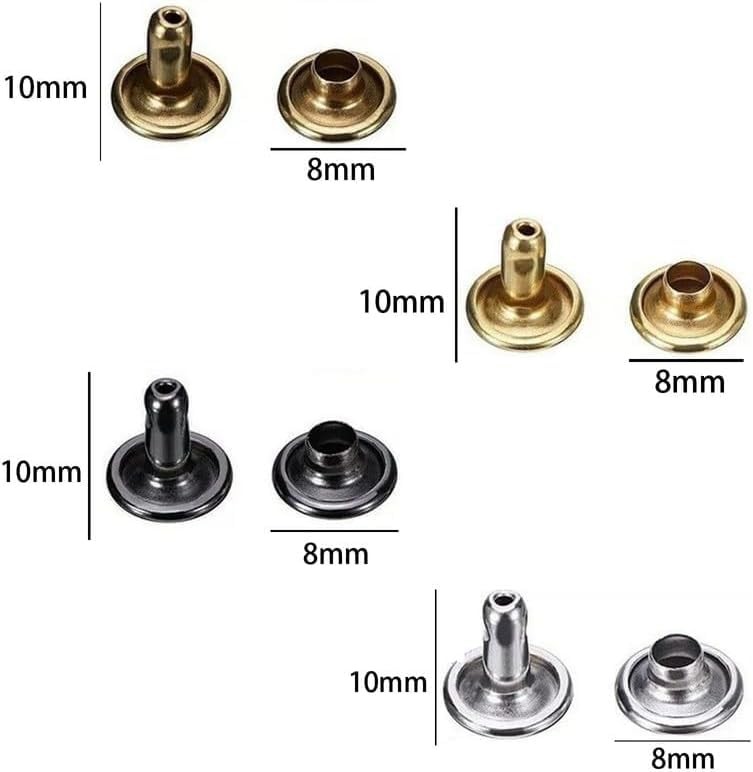 200 Sets 8x10mm Silver Metal Double Cap Rivets Snaps Studs for Leather ...