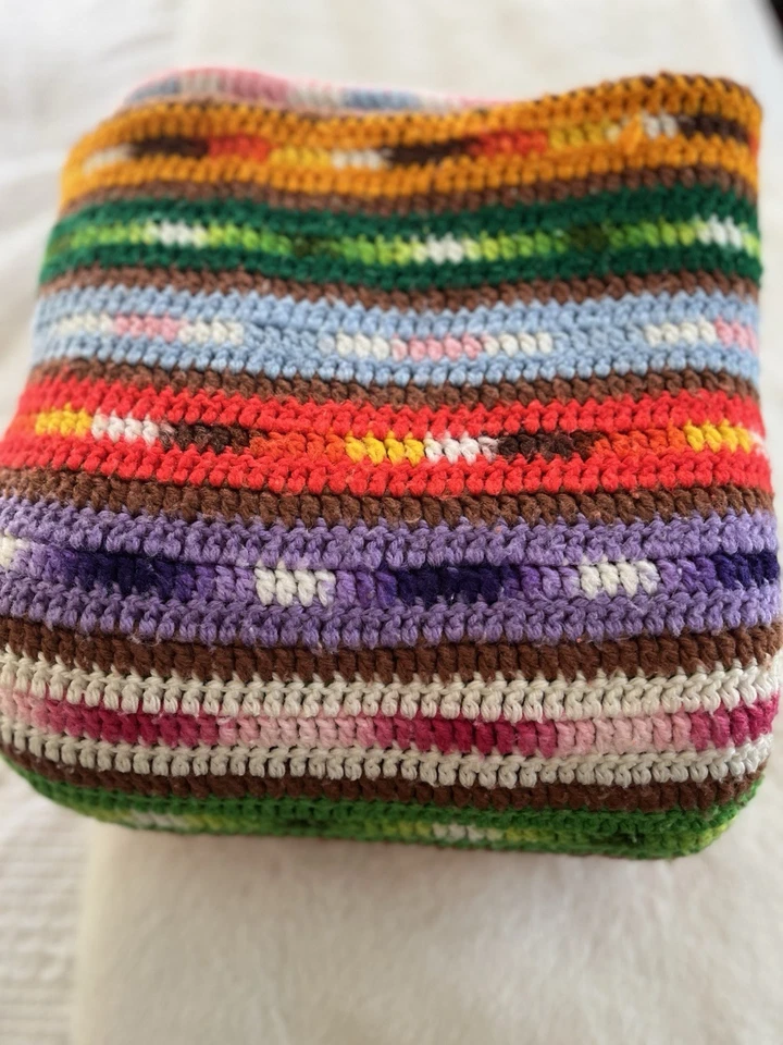 Cobertor afegão de crochê colorido feito à mão do sudoeste 100”x50” - Imagem 2 de 4