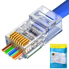 PETECHTOOL 100-Pack RJ45 Cat5/Cat6 Gold Plated Ethernet Pass Through