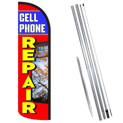 CELL PHONE REPAIR (Blue/Red) Windless Feather Flag Bundle (Complete Kit) OR Opti