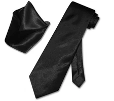 Antonio Ricci Solid BLACK Color NeckTie and Handkerchief Mens Neck Tie Set