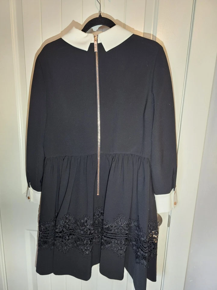 Черное короткое кружевное платье Ted Baker с белым воротником размер 5 (14) бывшее в употреблении - Изображение 2 из 4