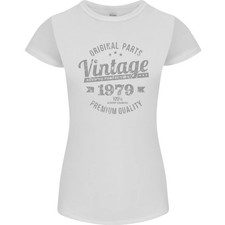 Camiseta vintage-año-46-cumpleaños-1979-mujer-pequeña-corte-blanca