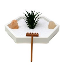 Mini Zen Garden Kit For Desk With White Sand Rake White Base Salt Rock And Air P