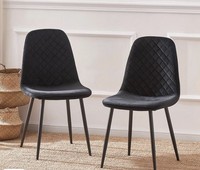 Set of 2 Black Dining Chairs Velvet Seat with Metal Legs Kitchen Office Living